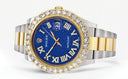 Rolex Datejust II Watch | 41 MM | 18K Yellow Gold & Stainless Steel | Custom Blue Text Pattern Roman Dial | Oyster Band