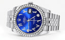 New Style | Hidden Clasp | Diamond Rolex Datejust Watch | 36Mm | Royal Blue Arabic Diamond Dial | Jubilee Band