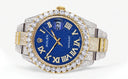 Diamond Iced Out Rolex Datejust 41 | 25 Carats Of Diamonds | Custom Blue Text Pattern Dial | Two Tone | Oyster Band