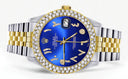 Diamond Gold Rolex Watch For Men 16233 | 36Mm | Blue Arabic Diamond Dial | Two Row 4.25 Carat Bezel | Jubilee Band