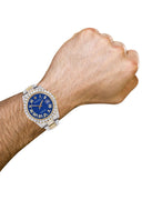 Diamond Iced Out Rolex Datejust 41 | 25 Carats Of Diamonds | Custom Blue Text Pattern Dial | Two Tone | Oyster Band