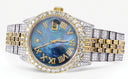 Iced Out Rolex Datejust 36 MM | Two Tone | 10 Carats of Diamonds | Blue Mother of Pearl Roman Diamond Dial