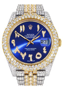 Diamond Iced Out Rolex Datejust 41 | 25 Carats Of Diamonds | Custom Blue Arabic Numeral Diamond Dial | Two Tone | Two Row | Jubilee Band