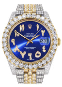 Diamond Iced Out Rolex Datejust 41 | 25 Carats Of Diamonds | Custom Blue Arabic Numeral Diamond Dial | Two Row | Jubilee Band