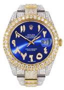 Diamond Iced Out Rolex Datejust 41 | 25 Carats Of Diamonds | Custom Blue Arabic Numeral Diamond Dial | Two Tone | Two Row |  Oyster Band