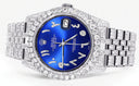 Iced Out Rolex Datejust 36 MM | Stainless Steel | 10 Carats of Diamonds | Blue Arabic Diamond Dial | Jubilee Band