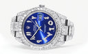 Womens Diamond Iced Out Rolex Datejust 41 | 25 Carats Of Diamonds | Custom Blue Arabic Numeral Diamond Dial | Two Row | Oyster Band