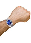 Iced Out Rolex Datejust 36 MM | Stainless Steel | 10 Carats of Diamonds | Blue Arabic Diamond Dial | Jubilee Band