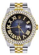 Diamond Gold Rolex Watch For Men 16233 | 36Mm | Blue Black Roman Numeral Dial | Two Row 4.25 Carat Bezel | Jubilee Band