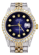 Iced Out Rolex Datejust 36 MM | Two Tone | 10 Carats of Diamonds | Blue Black Diamond Dial