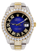 Diamond Iced Out Rolex Datejust 41 | 25 Carats Of Diamonds | Custom Blue Black Roman Numeral Diamond Dial | Two Tone | Oyster Band