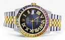 Diamond Gold Rolex Watch For Men 16233 | 36Mm | Rainbow Sapphire Bezel | Diamond Blue Black Roman Numeral Dial | Jubilee Band