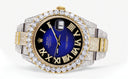 Diamond Iced Out Rolex Datejust 41 | 25 Carats Of Diamonds | Custom Blue Black Roman Numeral Diamond Dial | Two Tone | Oyster Band