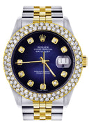 Diamond Gold Rolex Watch For Men 16233 | 36Mm | Blue Black Dial | Two Row 4.25 Carat Bezel | Jubilee Band