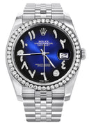 New Style | Hidden Clasp | Diamond Rolex Datejust Watch | 36Mm | Blue Black Arabic Diamond Dial | Jubilee Band