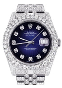 Iced Out Rolex Datejust 36 MM | Stainless Steel | 16.5 Carats of Diamonds | Blue Black Diamond Dial | Jubilee Band | Model 116200