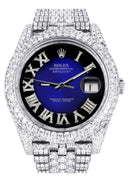 Womens Diamond Iced Out Rolex Datejust 41 | 25 Carats Of Diamonds | Custom Blue Black Roman Numeral Diamond Dial | Two Row | Jubilee Band