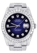 Iced Out Rolex Datejust 36 MM | Stainless Steel | 16.5 Carats of Diamonds | Blue Black Diamond Dial | Oyster Band | Model 116200