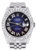 Iced Out Rolex Datejust 36 MM | Stainless Steel | 10 Carats of Diamonds | Blue Black Roman Diamond Dial | Jubilee Band