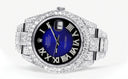 Diamond Iced Out Rolex Datejust 41 | 25 Carats Of Diamonds | Custom Blue Black Roman Numeral Diamond Dial | Two Row | Oyster Band