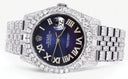 Iced Out Rolex Datejust 36 MM | Stainless Steel | 10 Carats of Diamonds | Blue Black Roman Diamond Dial | Jubilee Band