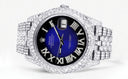 Womens Diamond Iced Out Rolex Datejust 41 | 25 Carats Of Diamonds | Custom Blue Black Roman Numeral Diamond Dial | Two Row | Jubilee Band
