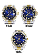 Diamond Gold Rolex Watch | Diamond Bezel | 31MM | Blue Black Dial | Jubilee Band