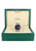 Diamond Gold Rolex Watch For Men 16233 | 36Mm | Rainbow Sapphire Bezel | Blue Black Dial | Jubilee Band