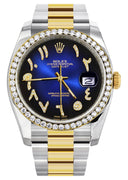 New Style | Gold & Steel Rolex Datejust Watch | 36Mm | Blue Black Arabic Diamond Dial | Oyster Band