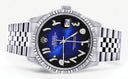 Womens Rolex Datejust Watch 16200  | 36Mm | Blue Black Arabic Dial | Fluted Bezel | Jubilee Band