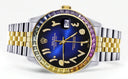 Diamond Gold Rolex Watch For Men 16233 | 36Mm | Rainbow Sapphire Bezel | Diamond Blue Black Arabic Numeral Dial | Jubilee Band