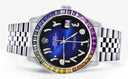 Diamond Gold Rolex Watch For Men 16200 | 36Mm | Rainbow Sapphire Bezel | Blue Black Arabic Numeral Dial | Jubilee Band