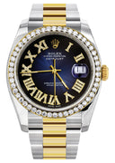 New Style | Gold & Steel Rolex Datejust Watch | 36Mm | Blue Black Roman Diamond Dial | Oyster Band