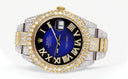 Womens Diamond Iced Out Rolex Datejust 41 | 25 Carats Of Diamonds | Custom Blue Black Roman Numeral Diamond Dial | Two Tone | Two Row | Oyster Band