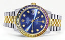 Diamond Gold Rolex Watch For Men 16233 | 36Mm | Rainbow Sapphire Bezel | Blue Dial | Jubilee Band