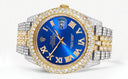 Diamond Iced Out Rolex Datejust 41 | 25 Carats Of Diamonds | Custom Blue Roman Numeral Diamond Dial | Two Tone | Two Row | Jubilee Band