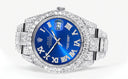 Diamond Iced Out Rolex Datejust 41 | 25 Carats Of Diamonds | Custom Blue Roman Numeral Diamond Dial | Two Row | Oyster Band