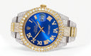 Diamond Iced Out Rolex Datejust 41 | 25 Carats Of Diamonds | Custom Blue Roman Numeral Diamond Dial | Two Tone | Two Row | Oyster Band