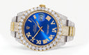 Diamond Iced Out Rolex Datejust 41 | 25 Carats Of Diamonds | Custom Blue Roman Numeral Diamond Dial | Two Tone | Oyster Band