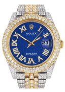 Diamond Iced Out Rolex Datejust 41 | 25 Carats Of Diamonds | Blue Text Pattern Dial | Two Tone | Two Row | Jubilee Band