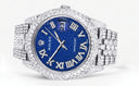 Womens Diamond Iced Out Rolex Datejust 41 | 25 Carats Of Diamonds | Custom Blue Text Pattern Dial | Two Row | Jubilee Band