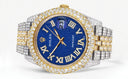 Womens Diamond Iced Out Rolex Datejust 41 | 25 Carats Of Diamonds | Blue Text Pattern Dial | Two Tone | Two Row | Jubilee Band