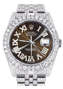Iced Out Rolex Datejust 36 MM | Stainless Steel | 10 Carats of Diamonds | Brown Roman Diamond Dial | Jubilee Band