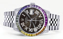 Diamond Gold Rolex Watch For Men 16200 | 36Mm | Rainbow Sapphire Bezel | Brown Roman Numeral Dial | Jubilee Band