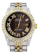 Iced Out Rolex Datejust 36 MM | Two Tone | 10 Carats of Diamonds | Chocolate Roman Diamond Dial