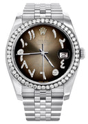 New Style | Hidden Clasp | Diamond Rolex Datejust Watch | 36Mm | Brown Arabic Diamond Dial | Jubilee Band