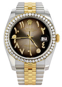 New Style | Hidden Clasp | Gold & Steel Rolex Datejust Watch | 36Mm | Brown Arabic Diamond Dial | Jubilee Band