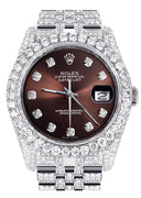 Iced Out Rolex Datejust 36 MM | Stainless Steel | 16.5 Carats of Diamonds | Brown Diamond Dial | Jubilee Band | Model 116200