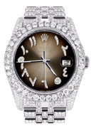Iced Out Rolex Datejust 36 MM | Stainless Steel | 10 Carats of Diamonds | Brown Arabic Diamond Dial | Jubilee Band