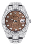 Womens Diamond Iced Out Rolex Datejust 41 | 25 Carats Of Diamonds | Custom Chocolate Jubilee Diamond Dial | Two Row | Oyster Band
